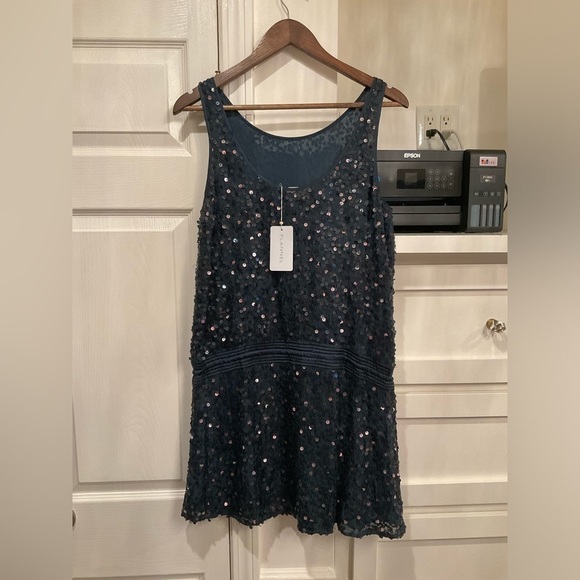 Flannel “All that glitters” navy sequin silky dress. Brand New with tags! - Picture 7 of 10